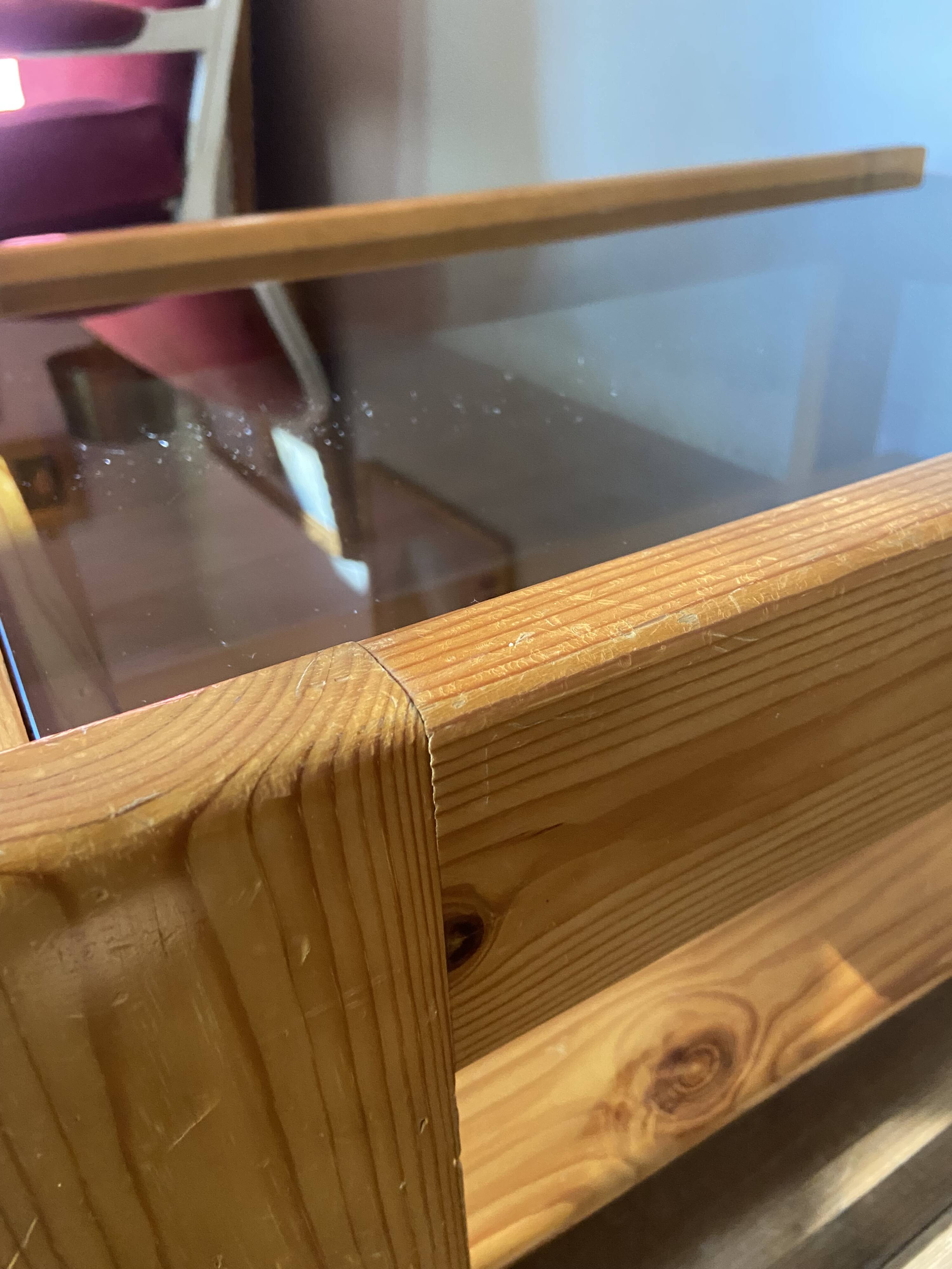 Vintage coffee table in pine and smoked glass