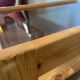 Vintage coffee table in pine and smoked glass