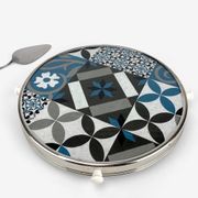 Plateau tournant verre et inox motif carreaux de ciment