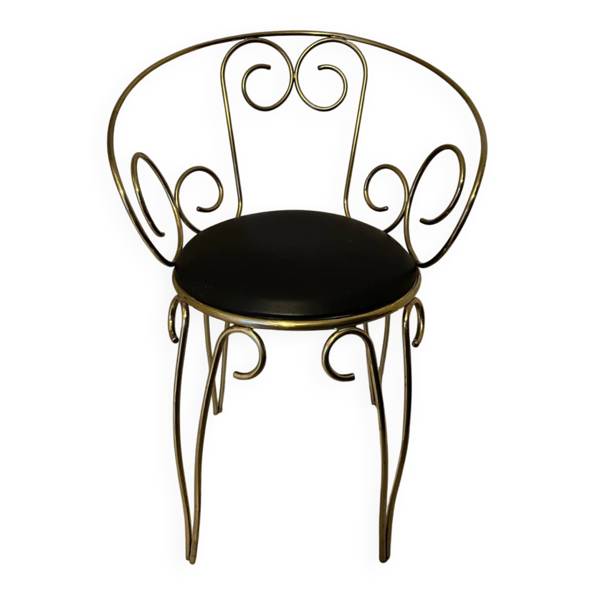 1960s brass and vinyl scroll chair