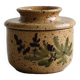 Small speckled ceramic butter dish, hand-painted decoration.