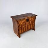 Antique Oak Chest with Carved Gothic Panel, 1900s