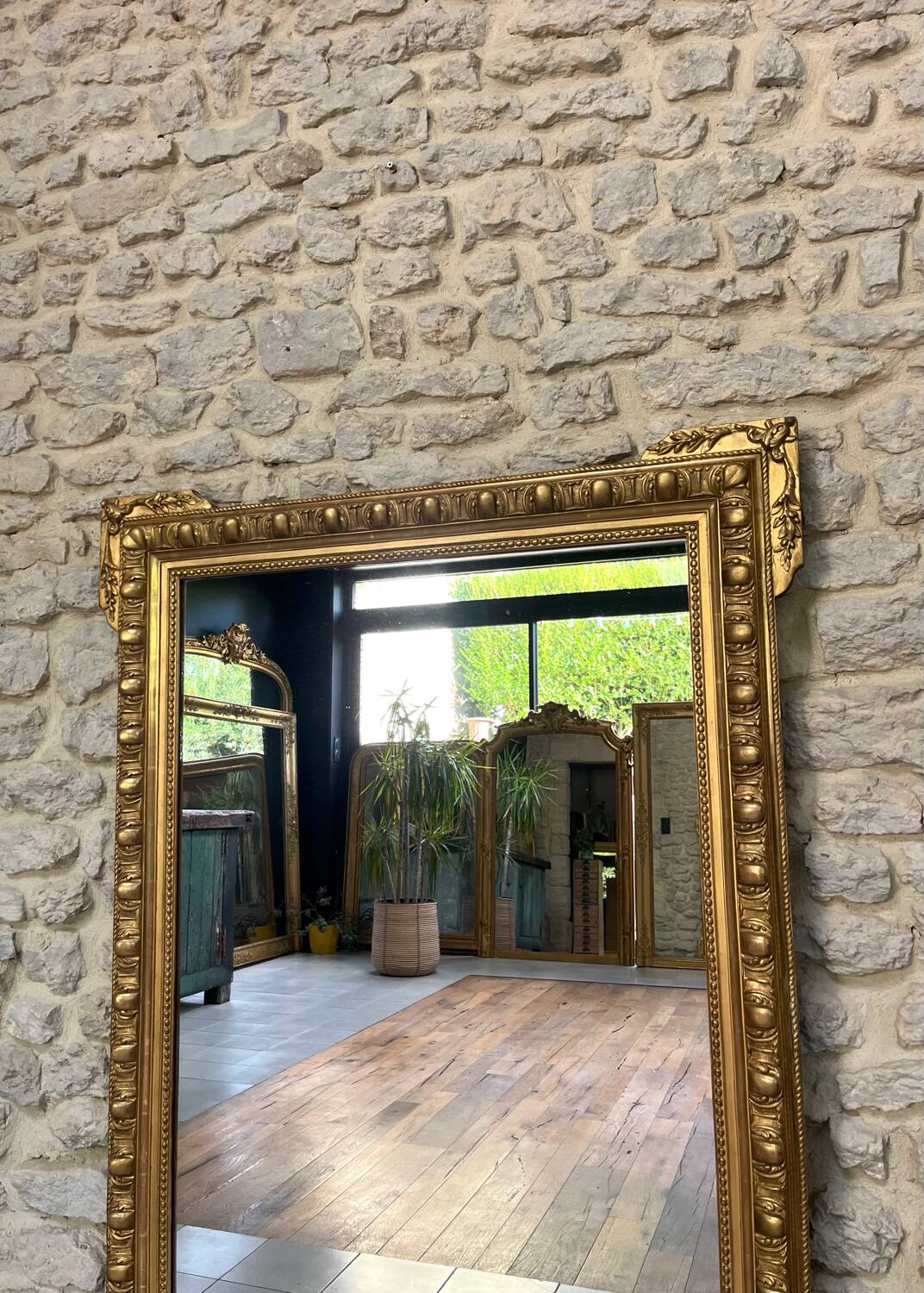 Antique mirror 133cm/96.5cm gilded with gold leaf