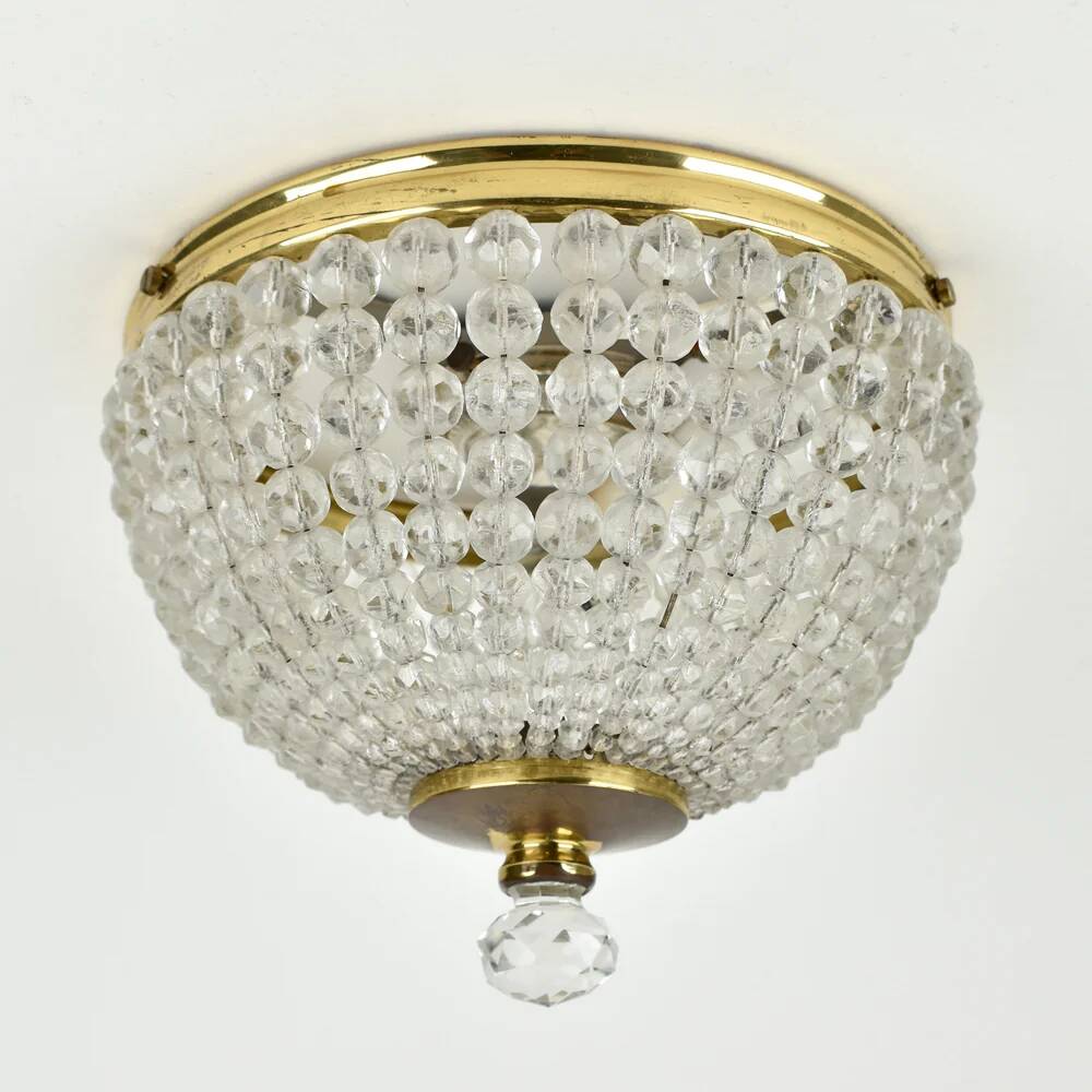 Vintage French brass and crystal flush mount antique