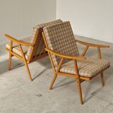 Pair of boomerang armchairs by antonin suman for ton (thonet)