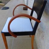 Fauteuil bridge Stella en bois et tissu, années 50