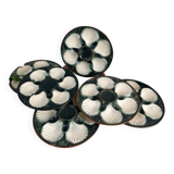 Assiettes à huître en barbotine vertes et blanches
