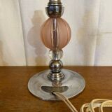 Antique Lamp Base Pink & Clear Glass Ball Chrome Base Vintage