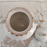 White porcelain sugar bowl decoration in relief and green and gold frieze