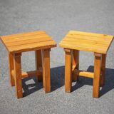 Pair of vintage stools, brutalist pine stools, side stools