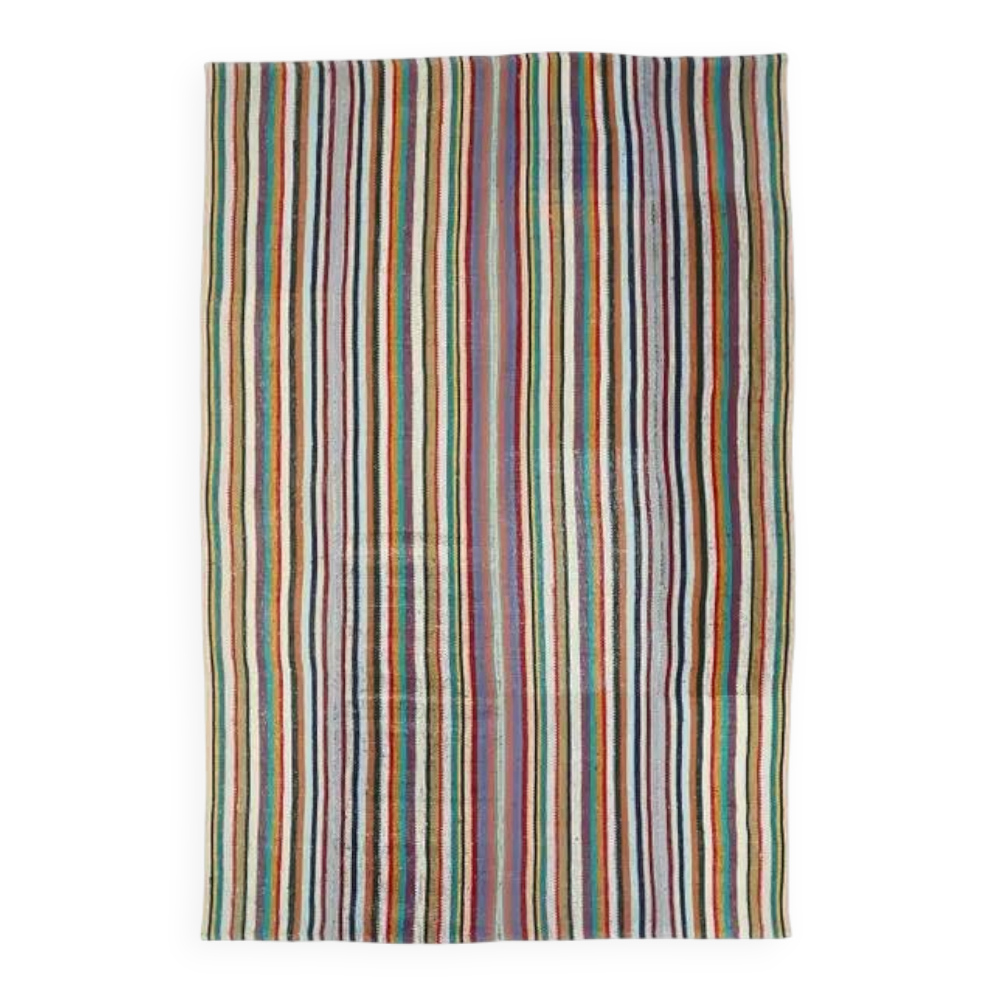 Tapis kilim vintage turc Oushak fait à la main en laine et coton vert