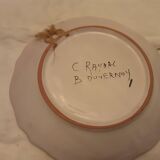 Antique faience plate with rooster pattern signed raynal duvernoy