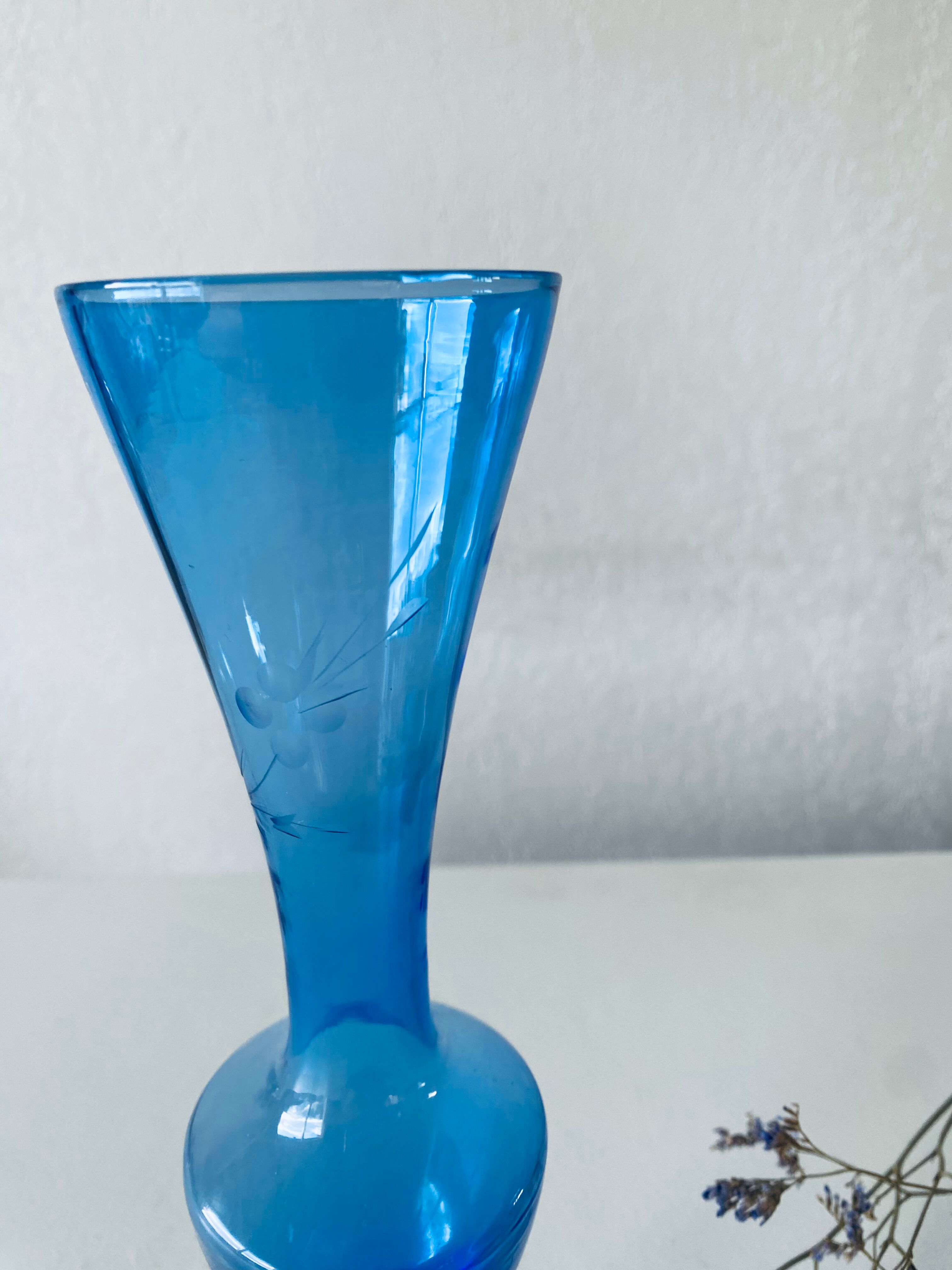 Blue and transparent glass vase