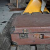 Vintage brown and black leather and metal suitcase - 1930s-1940s Czech Republic