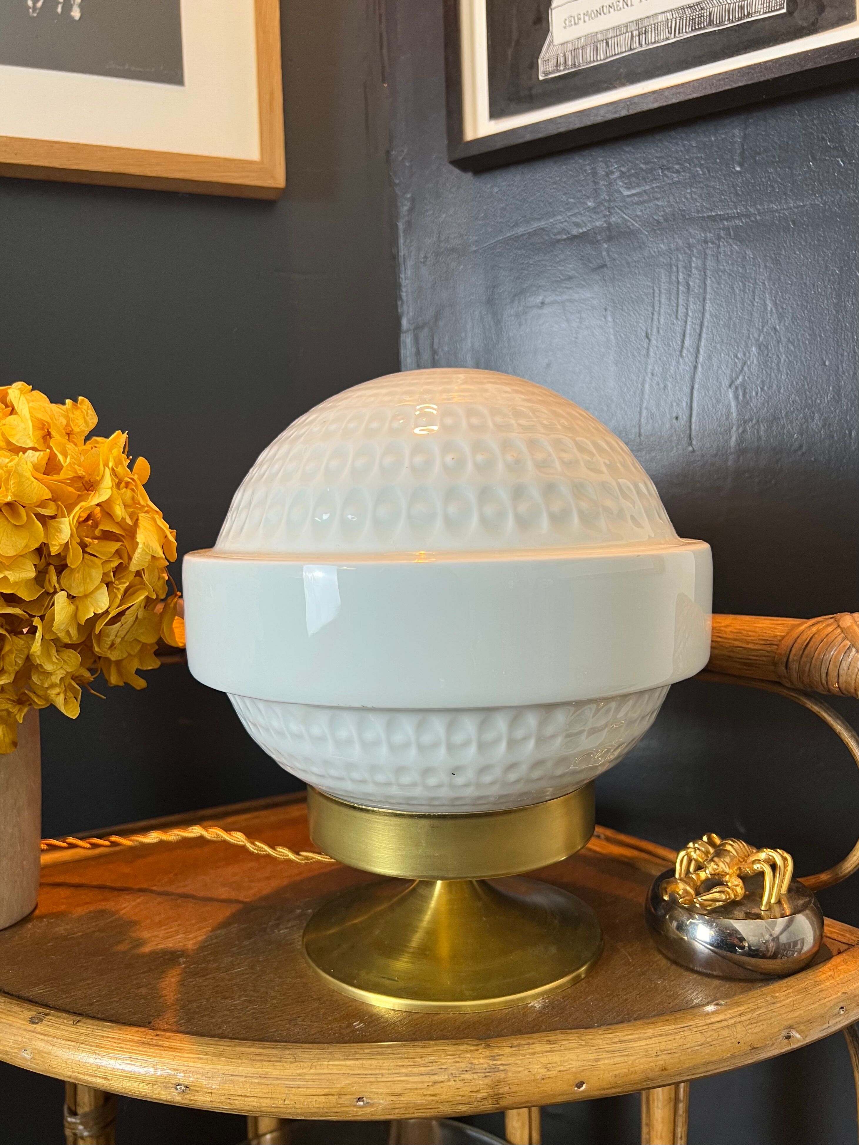 Vintage table lamp large porcelain globe Bernardaud Limoges J.J Prolongeau - Circa 1960