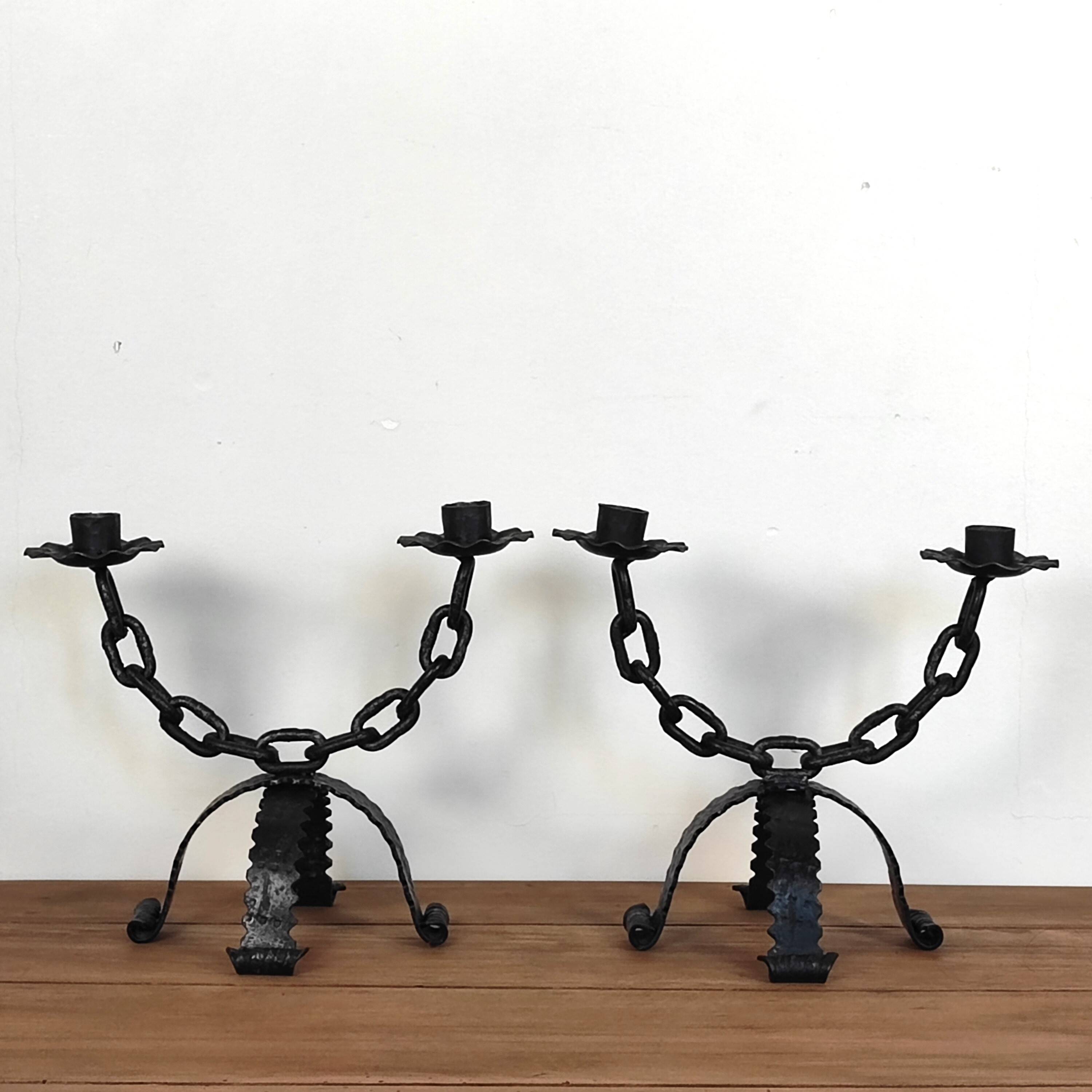 Pair of brutalist candlesticks