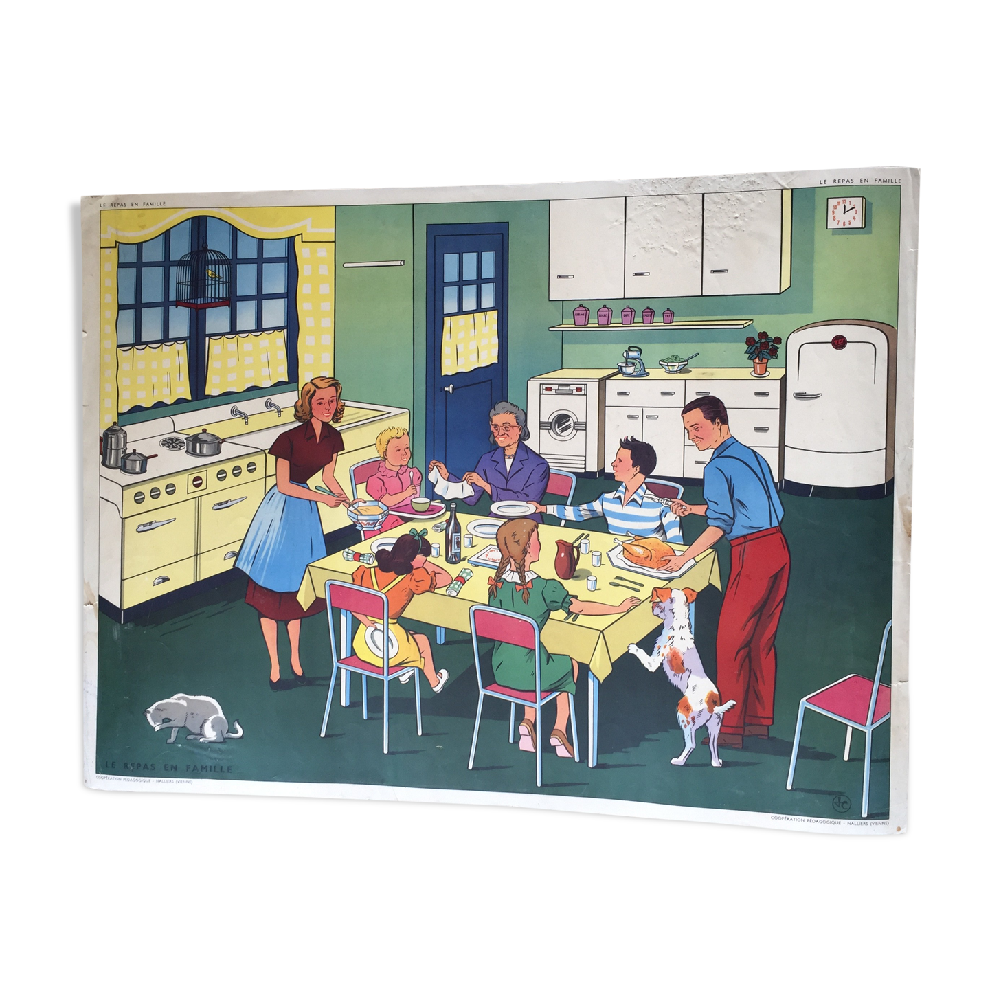 Educational school poster on both sides family meals and illness