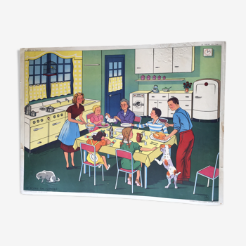 Affiche scolaire pédagogique recto verso repas en famille et la maladie