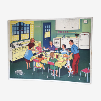 Educational school poster on both sides family meals and illness