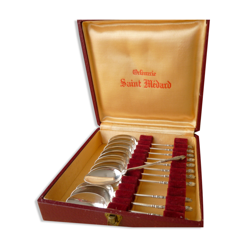 COFFRET DE 6 cuilleres à café dorées artisanales feuilles EUR 60,00