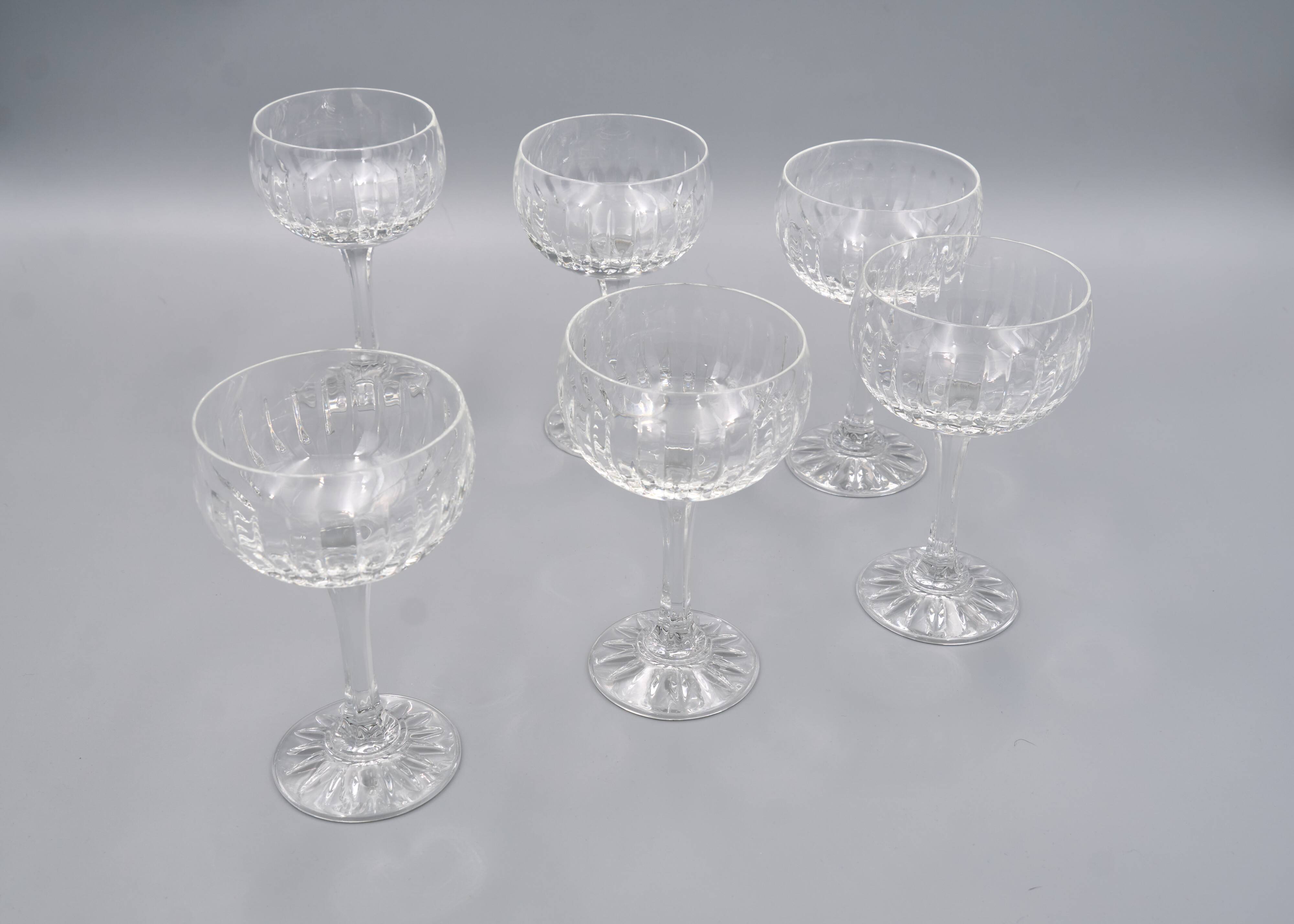 6 Vintage-Style Crystal Champagne Coupes, 1960s Style