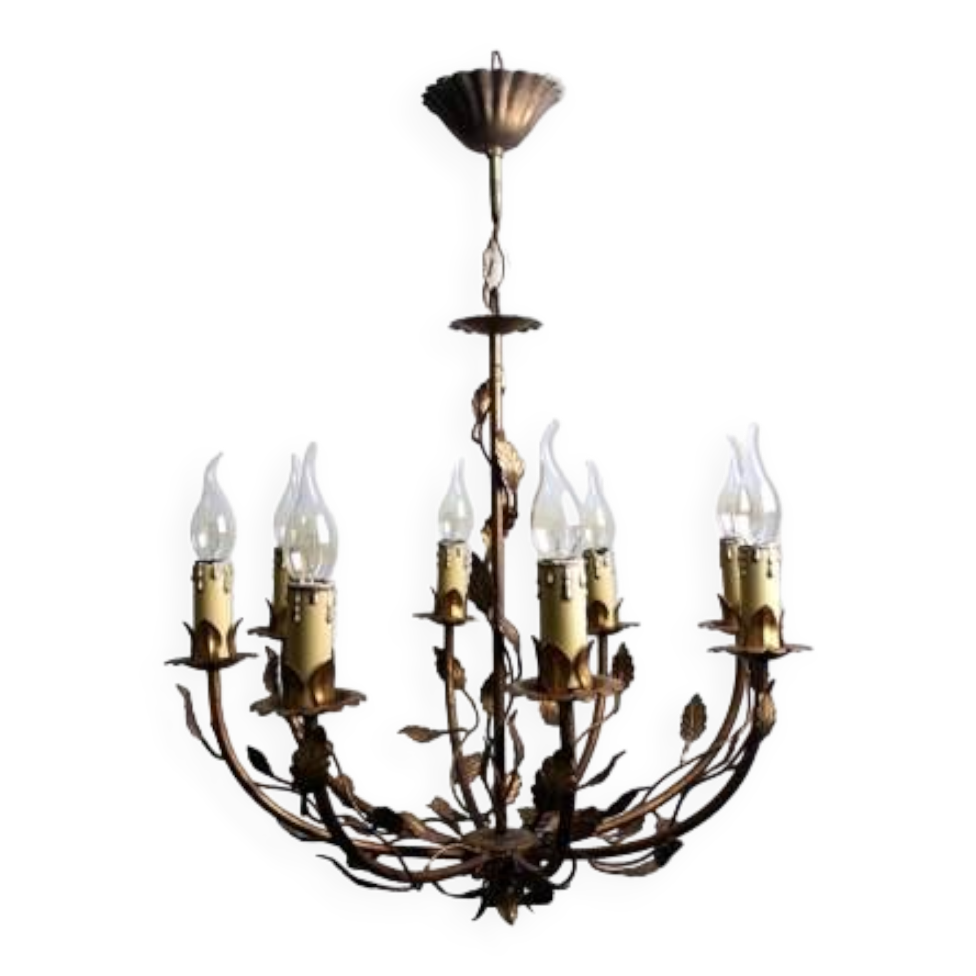 Plant chandelier in gilded metal, 1960