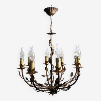 Plant chandelier in gold metal, 1960