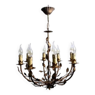 Plant chandelier in gold metal, 1960