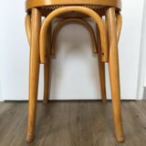 Tabouret bois et cannage vintage