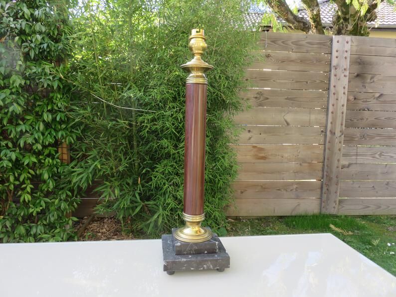 Napoleon III Empire column lamp in bronze and 19th marble