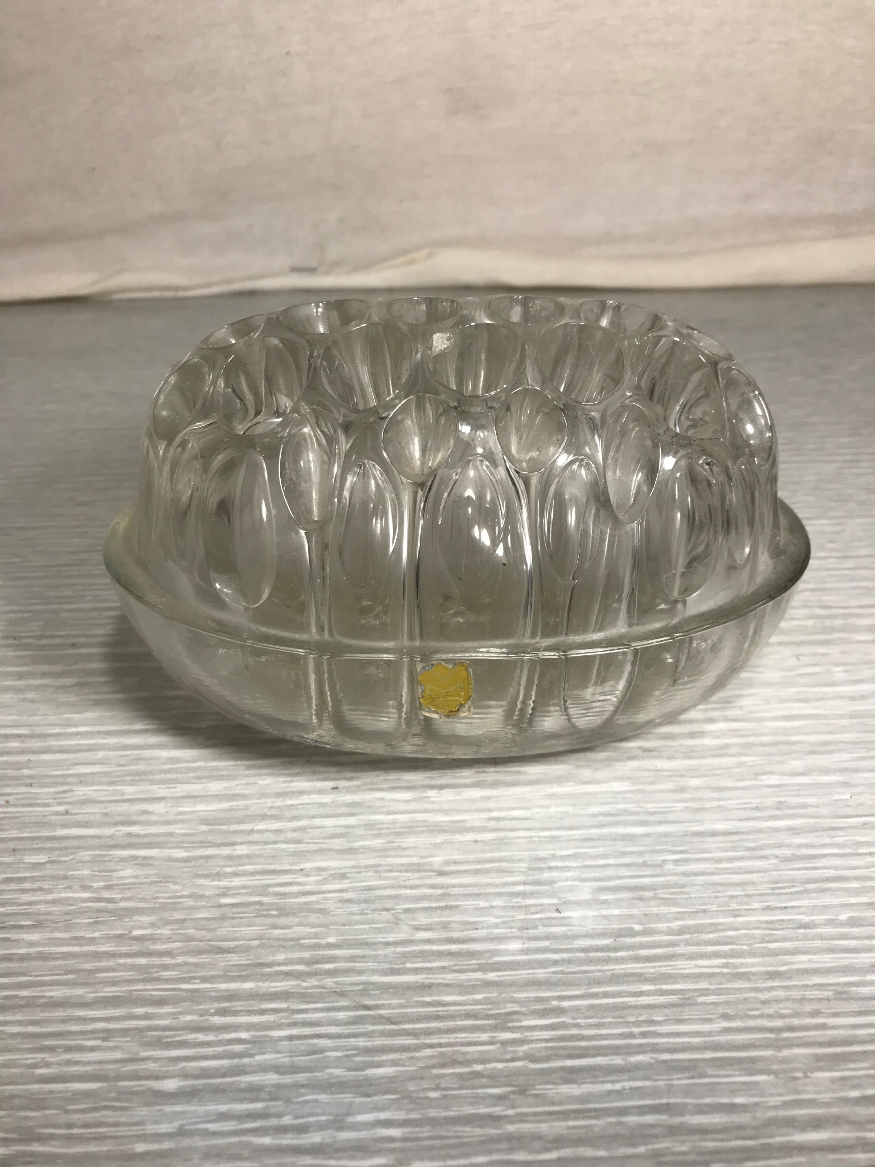 Pair Old Vase Pique Flowers VMC Glass Molded 70s Made In France Vintage