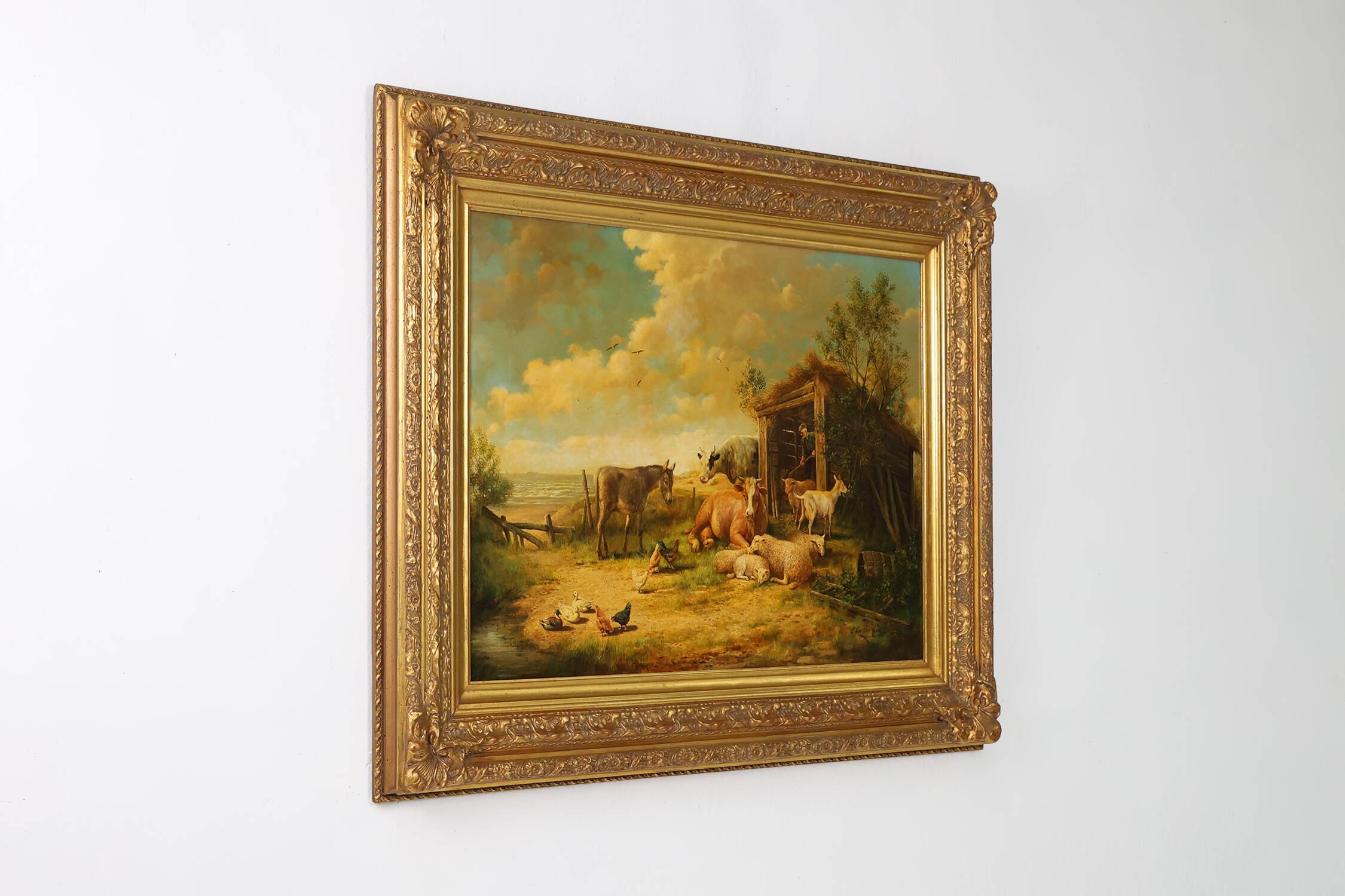 Large 20th century painting with wooden frame, Belgium 1960s