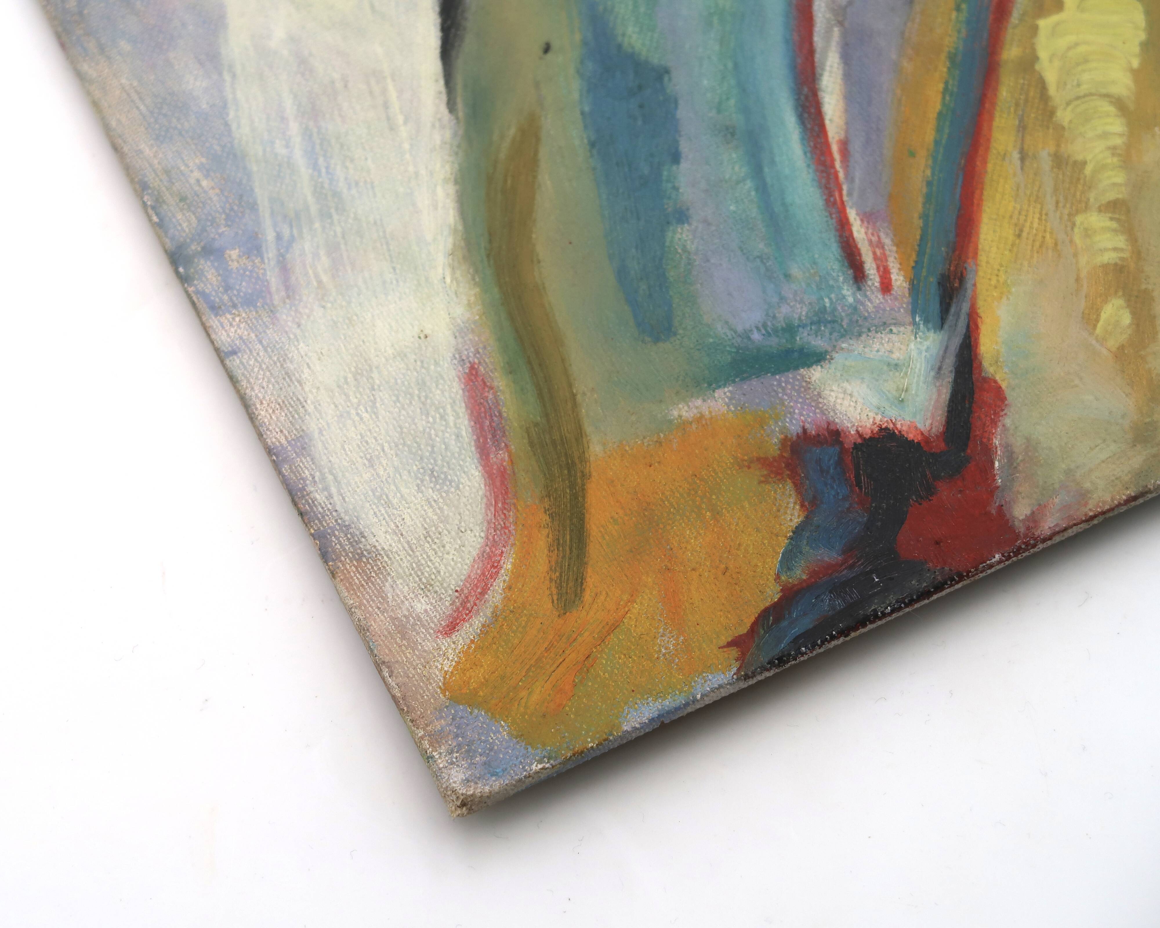 Tableau, abstract painting signed Dalous, 1989