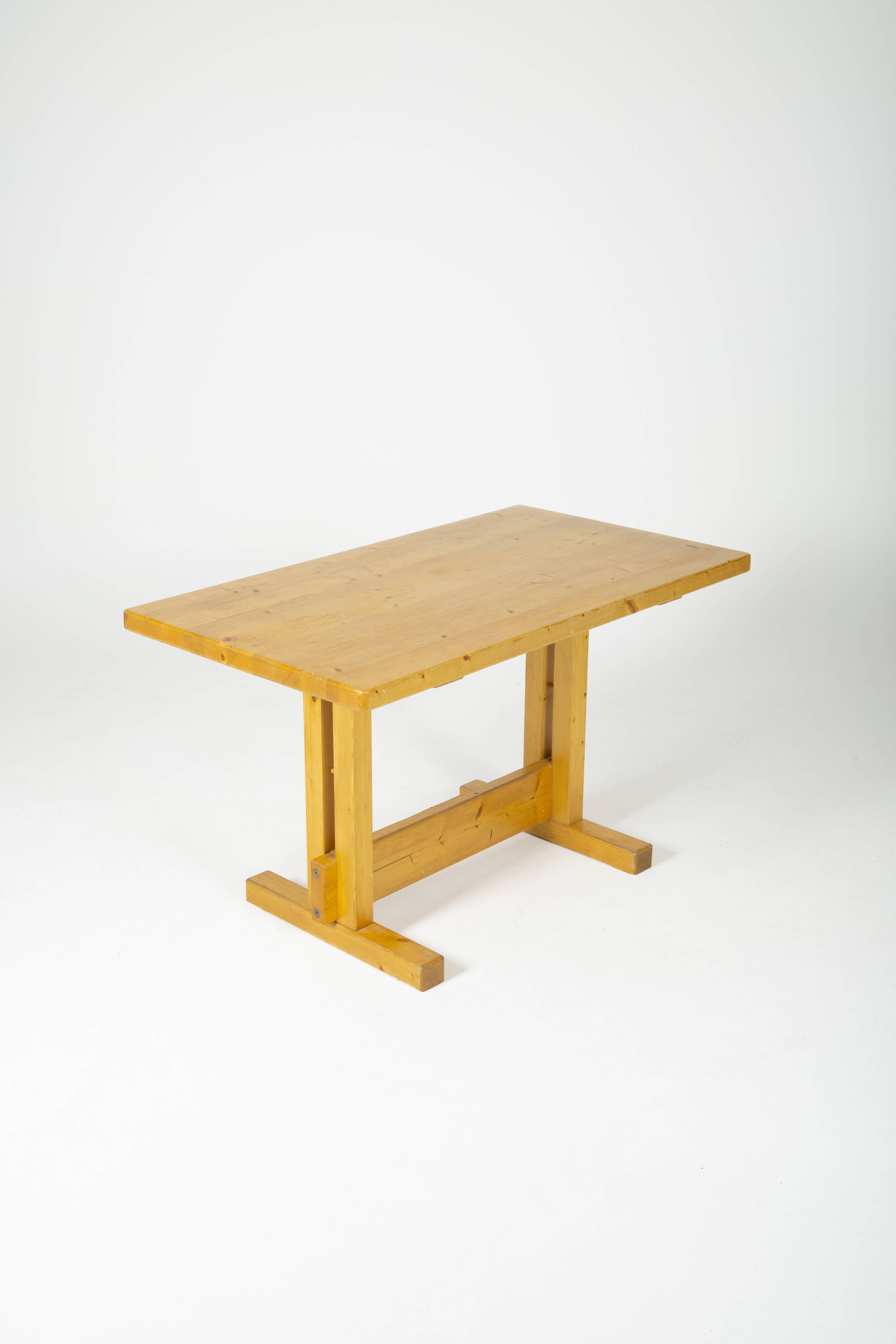 Solid pine table by Charlotte Perriand for Les Arcs, 1970s