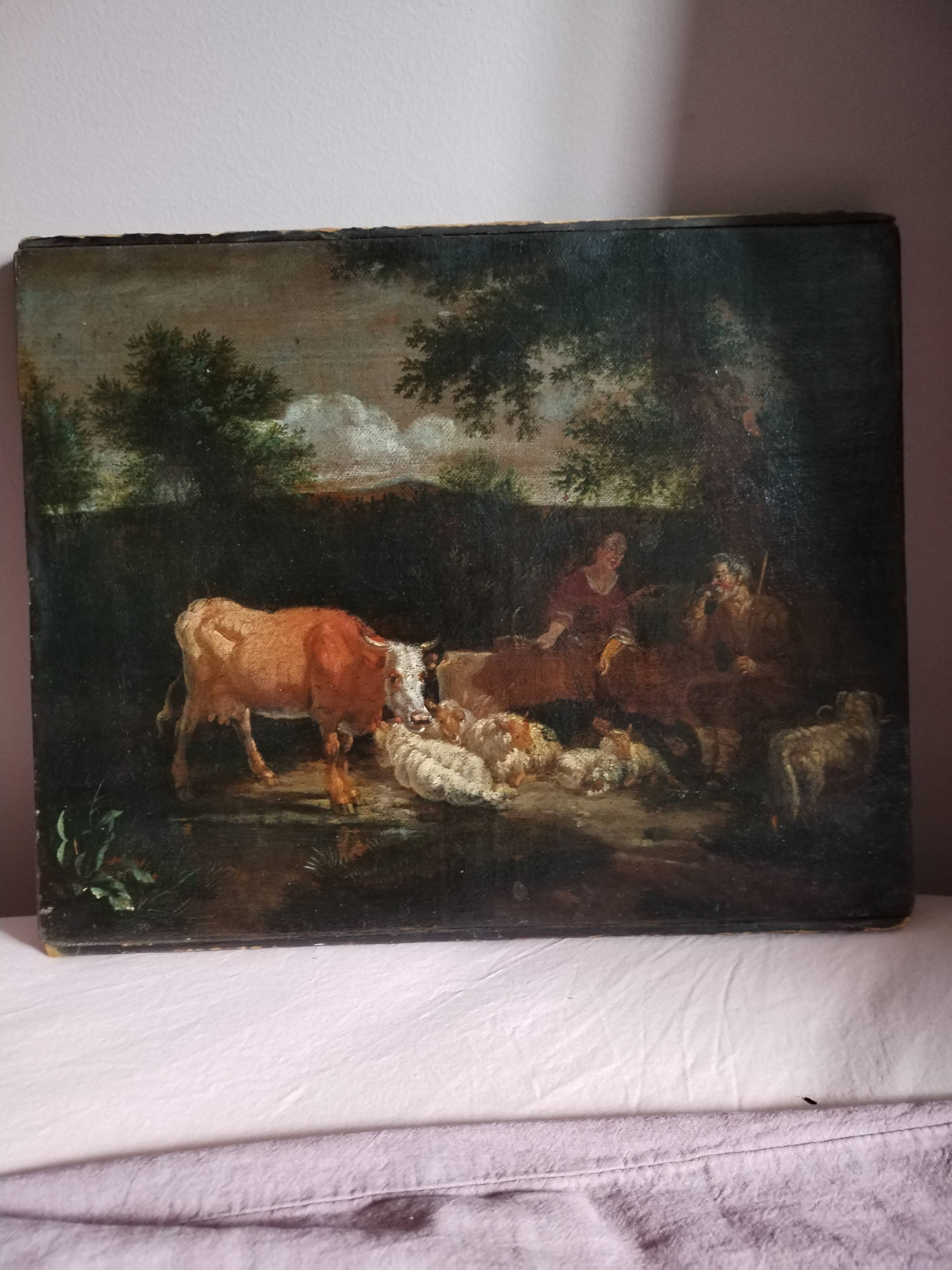 Pastoral scene oil on canvas 18th