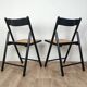 Pair of wooden and rattan folding chairs