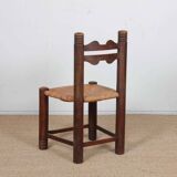 Set of 4 straw-seated solid wood chairs, French craftsmanship, 1950.