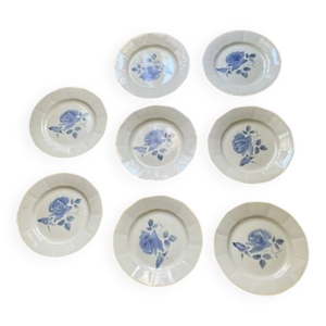 8 assiettes vintage crème - rose bleue