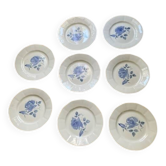 8 vintage cream plates with blue rose stamped "dagouin (1950)"