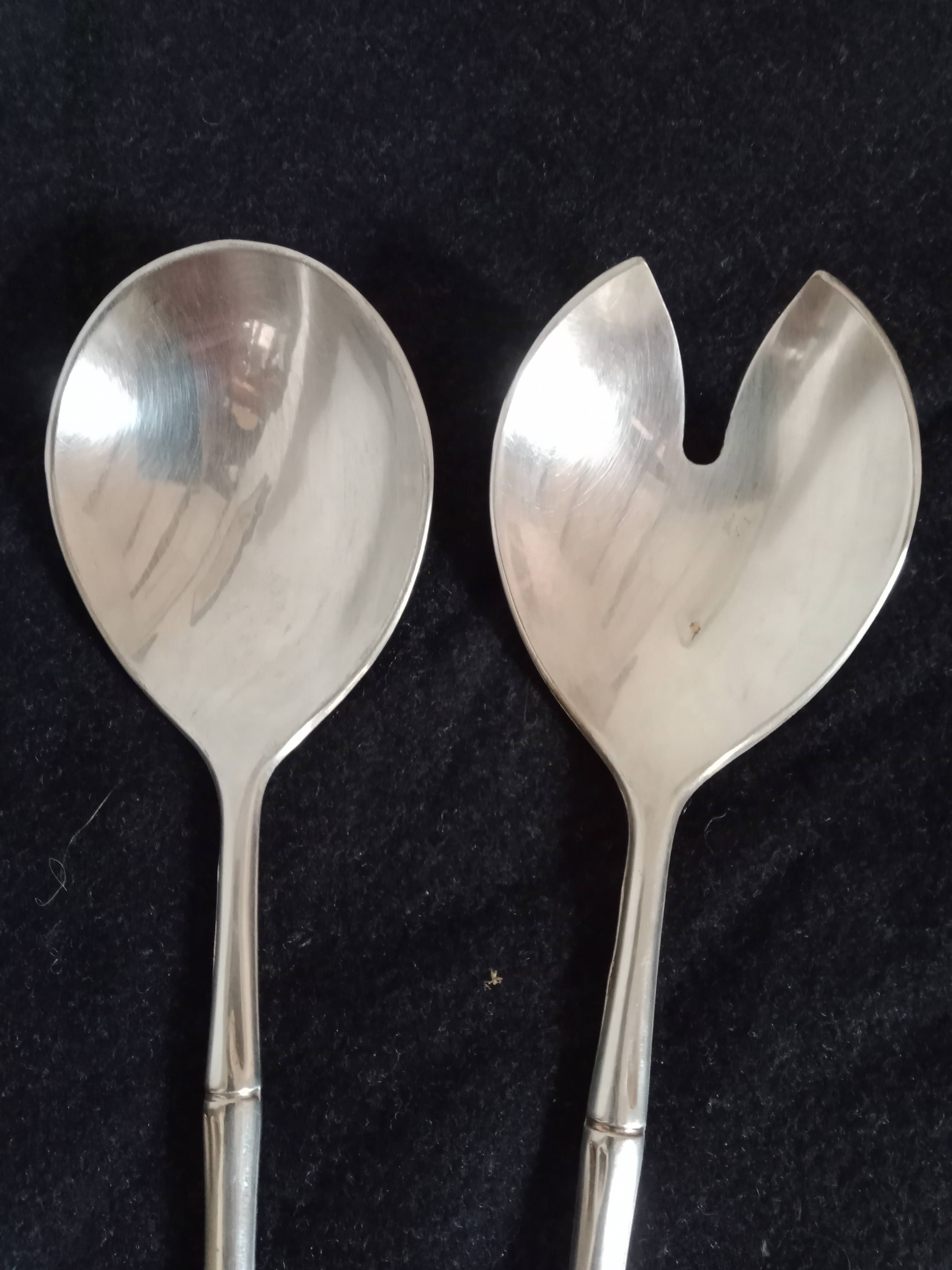 Couverts bambou en métal argenté vintage