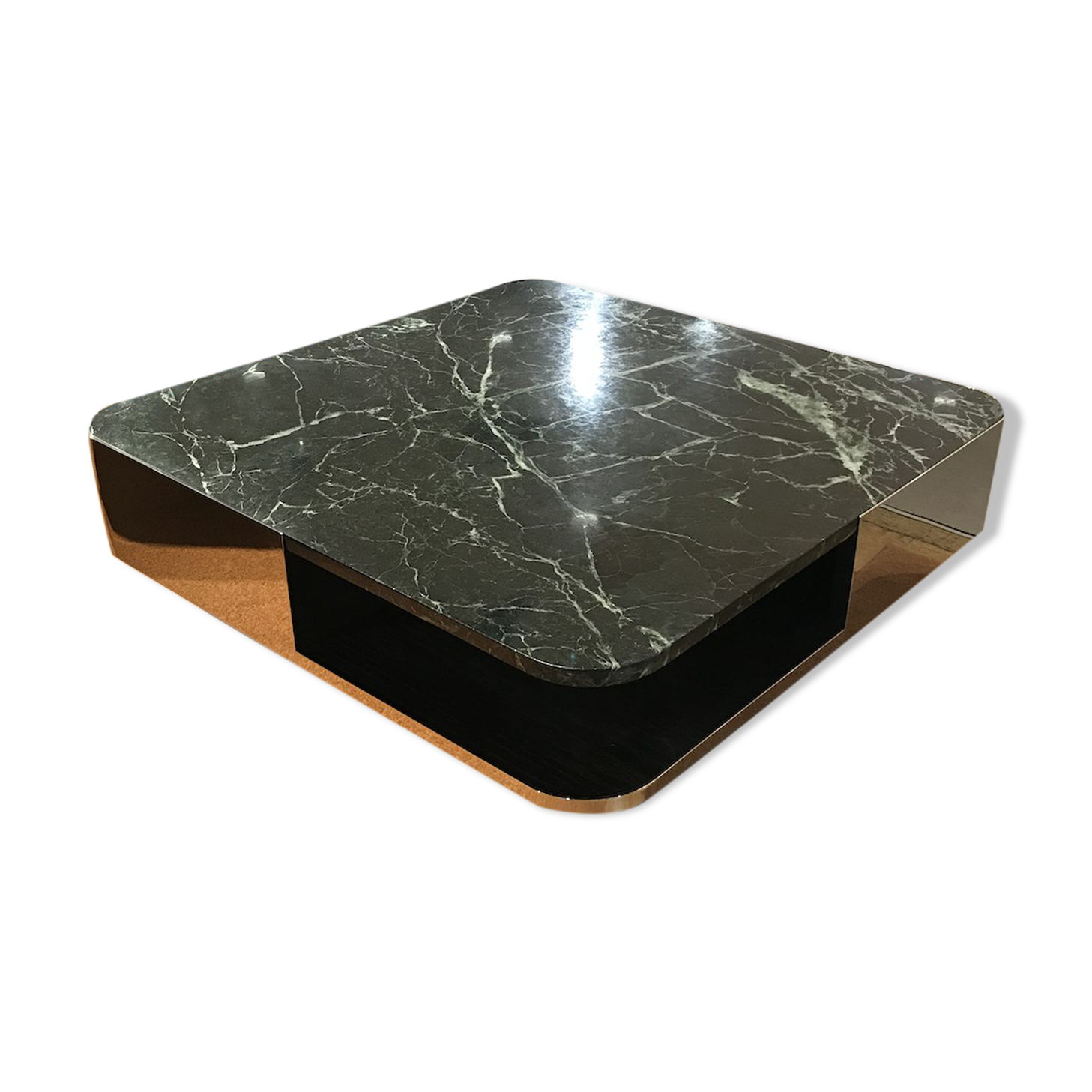 Table small marbre vert inox red edition