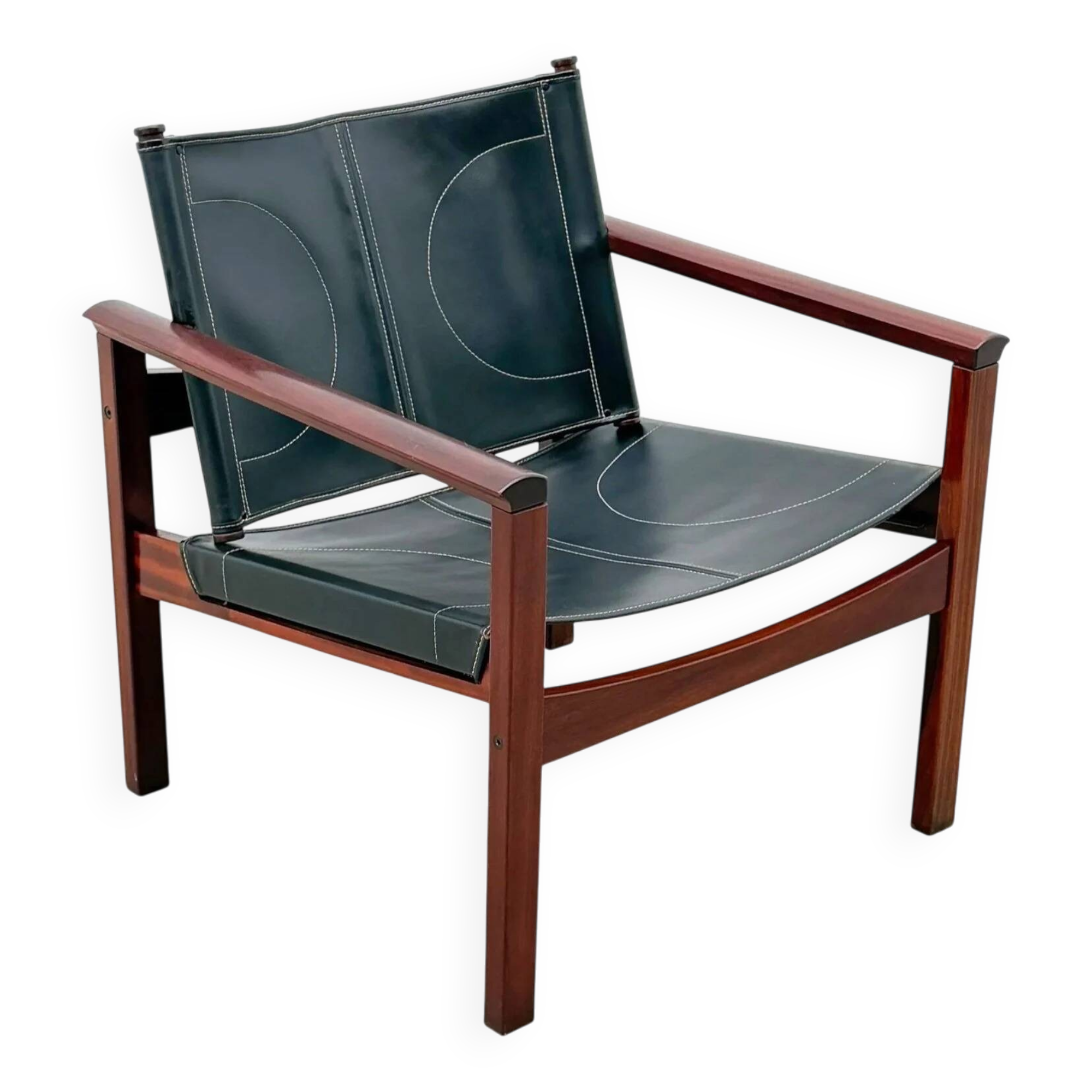 Fauteuil "Peglev" de Michel Arnoult pour Objekto en palissandre et skaï, Brésil 1960