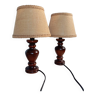 Duo de lampe à poser bois tourné, abat jour jute, rustique chic