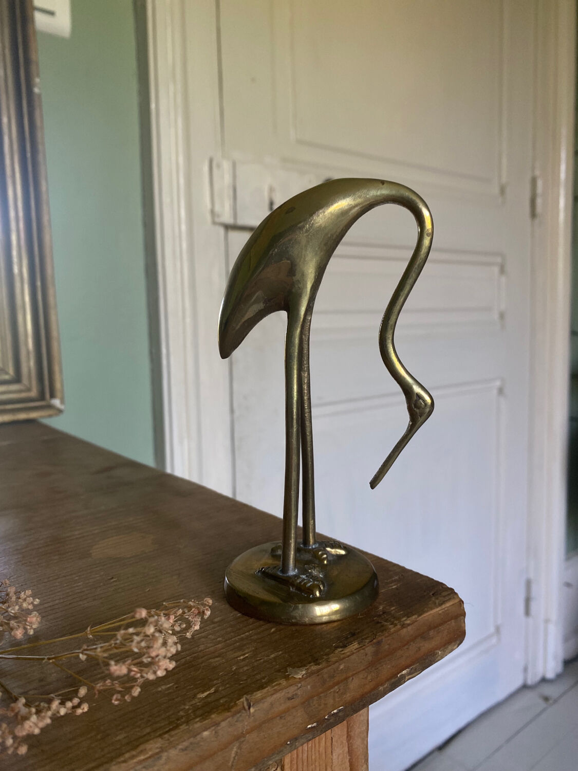 Vintage Brass Crane Bird