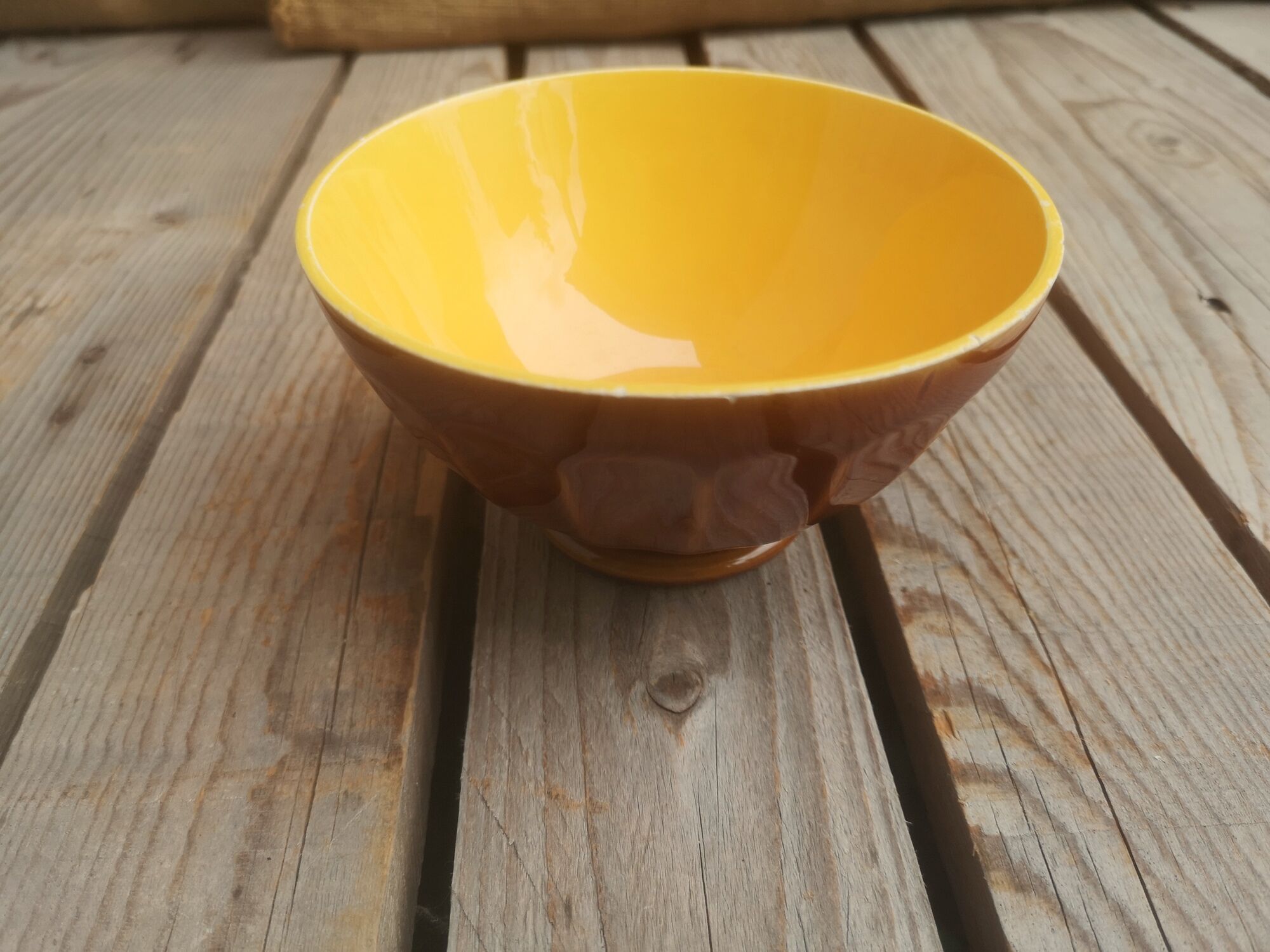 Brown and yellow ceramic bowl Digoin Sarreguemines