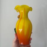 Murano style blown and pulled glass vase with raised flower