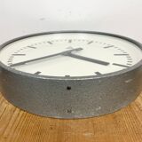 Grey industrial factory wall clock from pragotron, 1960s
