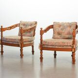Giorgetti Gallery Collection Wooden Lounge Chairs w. Gobelin Upholstery 70s