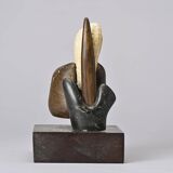 Free stone sculpture on wooden pedestal, V. Bee, 1998