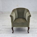 1960s, Danish armchair, green furniture velour, beech wood legs.
